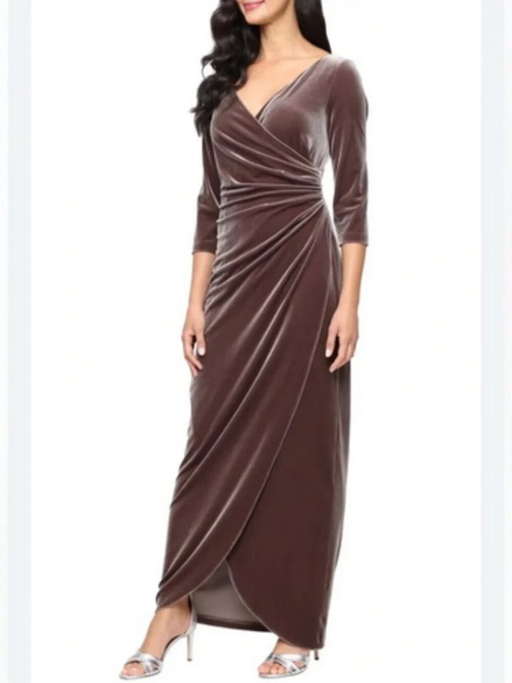 Alex Evenings Mink Brown Velvet Surplus Neckline Dress